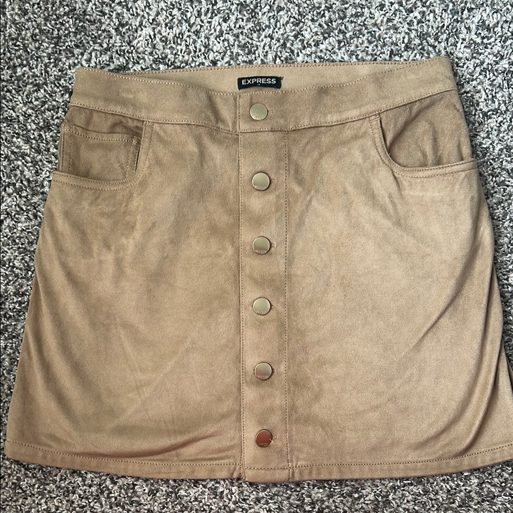 Express Suede Tan Button-Front Skirt